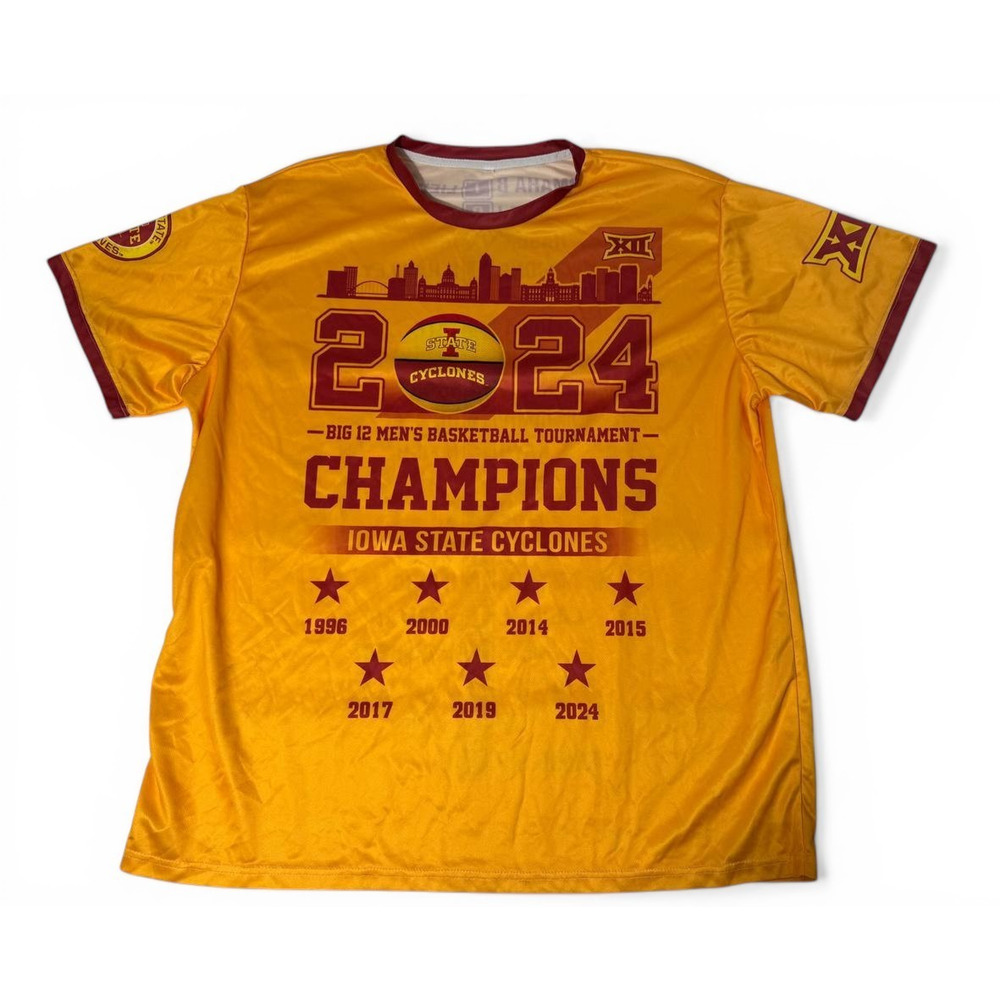 Iowa State Cyclones 2024 Big 12 Champions Shirt Gold Short Sleeve Size XL